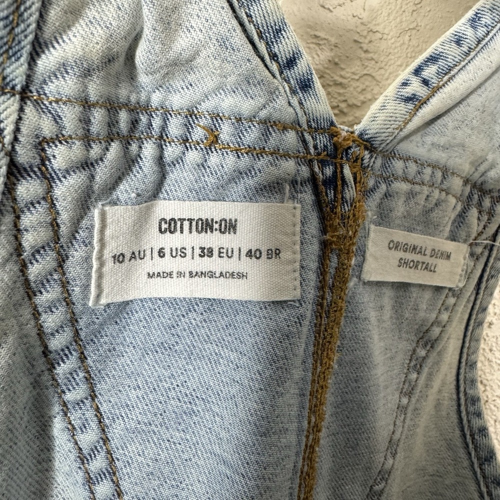 Cotton On Original Denim Bib Shortalls Womens Size 6 Light Wash Short Overalls - Picture 5 of 13
